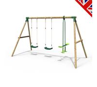 Rebo® Children's Wooden Garden Swing Set - Neptune | OutdoorToys | Pressure Treated Timber, Soft Feel Ropes, Twin Seat Glider, Sturdy Construction for Kids