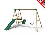 Rebo® Odyssey Wooden Swing Set with Platform and Slide Green - Odyssey | with 6FT Slide, Baby Swing and Swing Seat | Garden Swing Children | OutdoorToys | Sturdy Construction