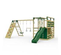 OutdoorToys NinjaPlay Climbing Frame Double Swing Set with Climbing Wall and Slide & Trapeze Bar