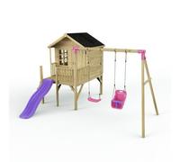 Rebo Playhouse And Double Swing Set With Slide - Luna Purple