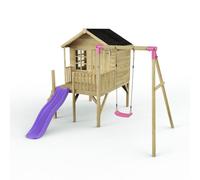 Rebo Playhouse And Single Swing Set With Slide - Solar Purple