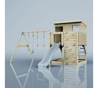 Polarplay Climbing Platform And Playhouse With Double Swing - Nils With Trapeze Ice Blue