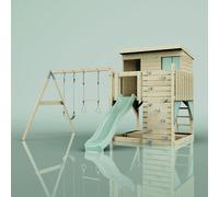 Rebo PolarPlay Climbing Platform & Playhouse with Double Swing - Nils with Trapeze Mint Green Rebo Green