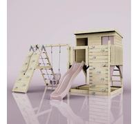 Polarplay Climbing Platform And Playhouse With Single Swing And Climbing Wall - Emil Baby Dusky Pink