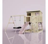 Rebo PolarPlay Climbing Platform & Playhouse with Single Swing - Nils Boat Dusky Pink Rebo Pink