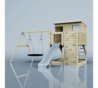 Rebo PolarPlay Climbing Platform & Playhouse with Single Swing - Nils Nest Ice Blue Rebo Blue