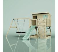 Rebo PolarPlay Climbing Platform & Playhouse with Single Swing - Nils Nest Mint Green Rebo Green