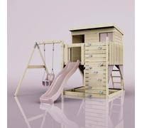 Rebo PolarPlay Climbing Platform & Playhouse with Single Swing - Tjorven Baby Dusky Pink Rebo Pink