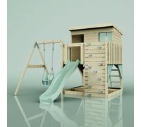 Rebo PolarPlay Climbing Platform & Playhouse with Single Swing - Tjorven Baby Mint Green Rebo Green