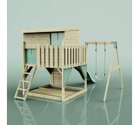 Rebo PolarPlay Climbing Platform & Playhouse with Single Swing - Tjorven Ice Blue Rebo Blue
