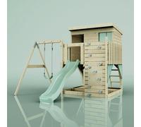 Rebo PolarPlay Climbing Platform & Playhouse with Single Swing - Tjorven Mint Green Rebo Green