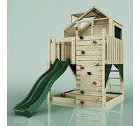 Rebo Polarplay Kids Scandinavian Style Climbing Platform & Garden Playhouse With Slide - Astrid Green