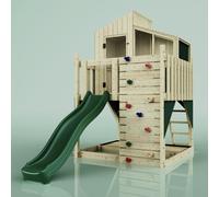 Rebo Polarplay Kids Scandinavian Style Climbing Platform & Playhouse With Slide - Flavia Green