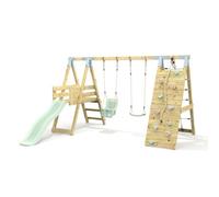 Rebo Polarplay Premium Double Garden Swing Set With Climbing Wall And Slide For Kids - Mint Green With Baby Seat