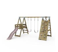 Rebo Polarplay Premium Double Swing Set With Climbing Wall And Slide - Dusky Pink