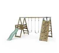 Rebo Polarplay Premium Double Swing Set With Climbing Wall And Slide - Mint Green