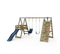 Rebo Polarplay Premium Double Swing Set With Climbing Wall And Slide - Navy Blue With Baby Seat