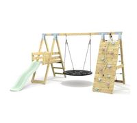 Rebo Polarplay Premium Single Garden Swing Set With Climbing Wall And Slide For Kids - Mint Green