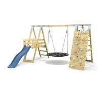 Rebo Polarplay Premium Single Garden Swing Set With Climbing Wall And Slide For Kids- Navy Blue