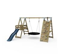 Rebo PolarPlay Premium Single Swing Set with Climbing Wall & Slide - Dusky Pink in Navy Rebo Navy
