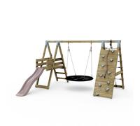 Rebo PolarPlay Premium Single Swing Set with Climbing Wall & Slide - Dusky Pink in Dusty Pink Rebo Dusty Pink