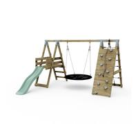 Rebo PolarPlay Premium Single Swing Set with Climbing Wall & Slide - Dusky Pink in Mint Rebo Mint