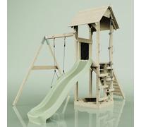 Rebo Polarplay Tower Kids Wooden Climbing Frame With Swing And Slide - Swing Helka Sage