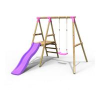 Rebo Reb Apollo Wooden Garden Swing Set With Platform And Slide For Kids- Pink
