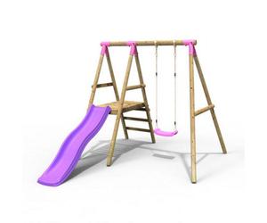 Rebo Reb Apollo Wooden Garden Swing Set With Platform And Slide For Kids- Pink