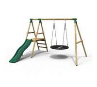 Rebo® Wooden Swing Set with Platform and Slide - Rosetta | OutdoorToys | Nest Swing Seat, Kids' Outdoor Wooden Play Equipment for Gardens, Frame and Accessories Included, Weather Resistant