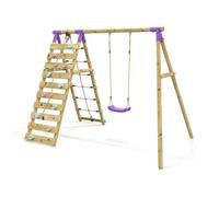 Rebo Single Garden Swing Set With Climbing Wall For Kids - Aria Purple