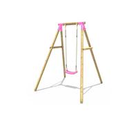 Rebo Solar Pink Wooden Garden Swing Set Pressure-Treated Timber, Soft-Feel Ropes, Single Seat