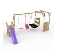 Rebo Swing Set with Baby Seat, Boat Swing, Monkey Bars & Slide - Halley Pink Rebo Pink