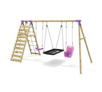 Rebo Triple Swing Set With Climbing Wall - Skye Purple
