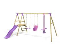 Rebo Triple Swing Set with Slide - Voyager Purple in Beige Rebo Beige