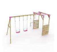 Rebo Wooden Children's Garden Swing Set With Monkey Bars - Comet Pink
