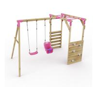 OutdoorToys Wooden Double Swing Set with Climbing Wall & Monkey Bars - Luna Pink OutdoorToys Pink