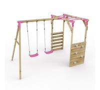 Rebo Wooden Children's Garden Swing Set With Monkey Bars - Double Swing - Venus Pink