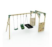 Rebo Wooden Children's Garden Swing Set With Monkey Bars - Triple Swing - Halley Green