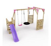 Wooden Swing Set with Nest Swing, Monkey Bars and Slide - Satellite Pink Rebo Pink One Size