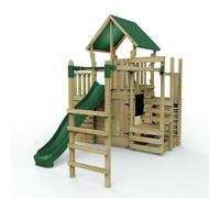 Rebo Wooden Climbing Frame with Play Tower, Climbing Wall & Slide - M21 Ramp & Monkeybars in Brown Rebo Brown