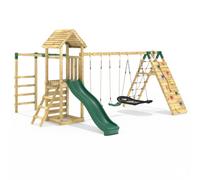 Rebo Wooden Climbing Frame with Swing, Climbing Wall, Monkeybars & Slide - Pyrennes Green Rebo Green