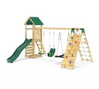 Rebo® Children's Challenge Wooden Climbing Frame with Swings, Slide and Up and Over Climbing Wall - Sandford | OutdoorToys | Sturdy Wooden Construction, Pressure Treated Timber