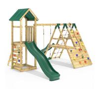 Rebo Wooden Climbing Frame With Swings, 6+8Ft Slides & Climbing Wall - Alverstone