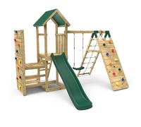 Rebo Wooden Climbing Frame with Swings, Climbing Walls & Slide - Bear Green Rebo Green