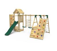 Rebo Wooden Climbing Frame with Swings, Monkey Bars, Climbing Walls & Slide - Pennine Green Rebo Green