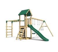 Rebo Wooden Climbing Frame with Triple Swing, Monkey Bars & Slide - Pelion Green Rebo Green