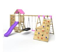 Rebo Wooden Climbing Frame with Swings, Climbing Walls & Slide - San Luis Pink Rebo Pink