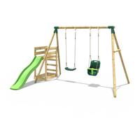 Rebo Wooden Double Swing Set with Baby Seat & Slide - Luna Green Rebo Green
