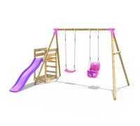 Rebo Wooden Double Swing Set with Baby Seat & Slide - Luna Pink Rebo Pink